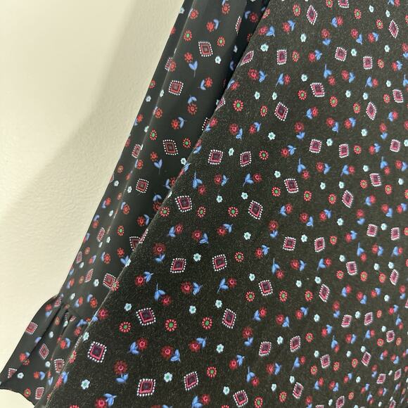 Loft Womens M Black Printed Floral Long Bell Sleeve Semi Sheer Blouse Workwear - Picture 7 of 7